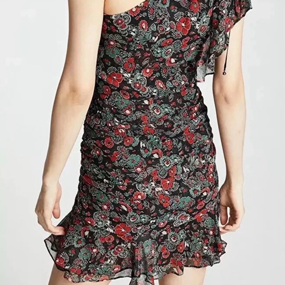 Veronica Beard Black One-Shoulder Floral Ruffle Mini Dress - Picture 3 of 13